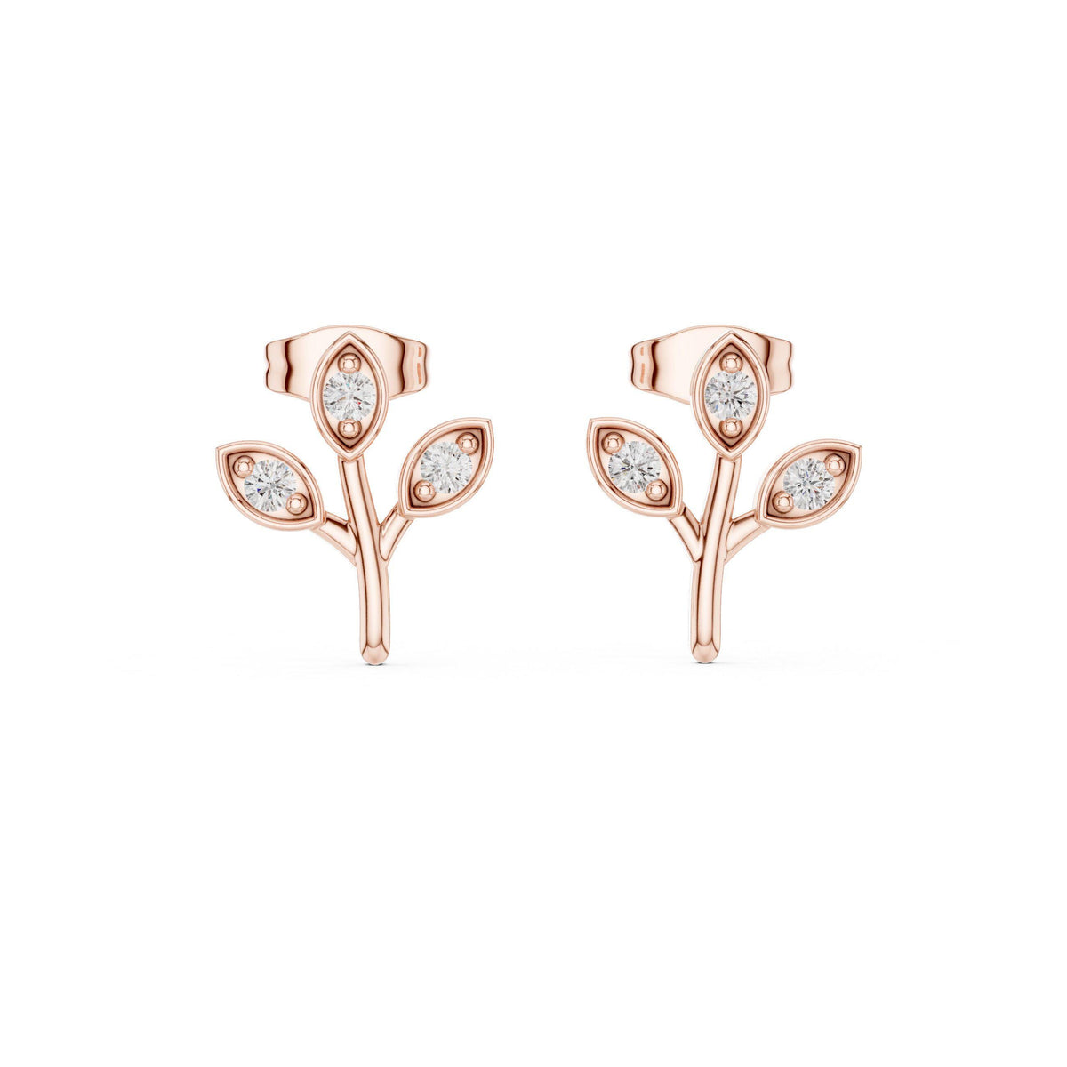 Moissanite Leaf Sprig Stud Earrings – 925 Sterling Silver, 18K Gold Vermeil