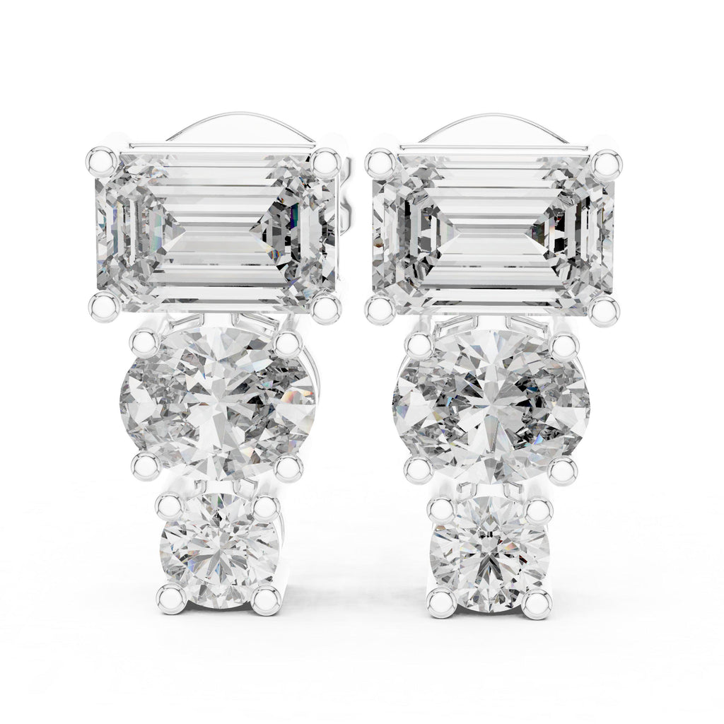 Emerald, Oval & Round Moissanite Drop Earrings – 925 Sterling Silver, 18K Gold Vermeil