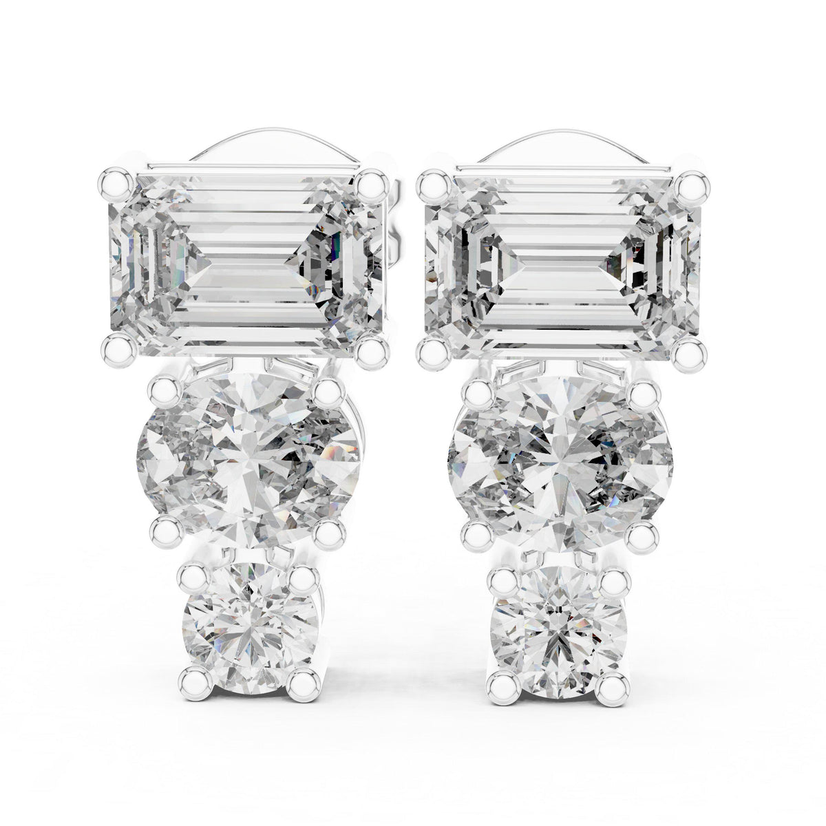 Emerald, Oval & Round Moissanite Drop Earrings – 925 Sterling Silver, 18K Gold Vermeil