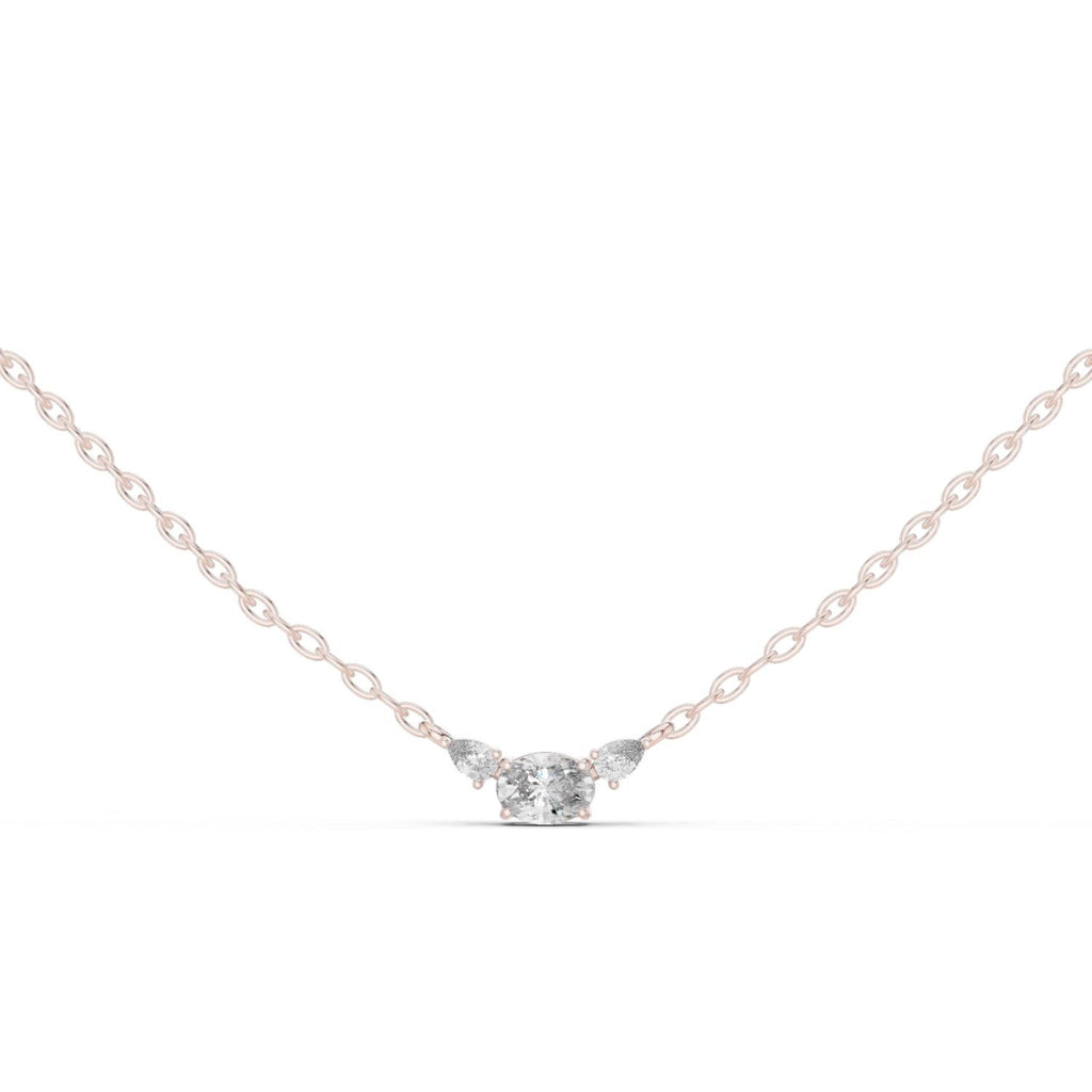 Oval & Pear Moissanite Three-Stone Necklace – 925 Sterling Silver, 18K Gold Vermeil