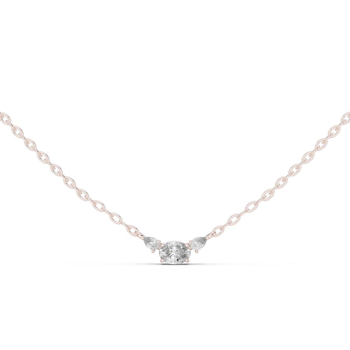 Oval & Pear Moissanite Three-Stone Necklace – 925 Sterling Silver, 18K Gold Vermeil