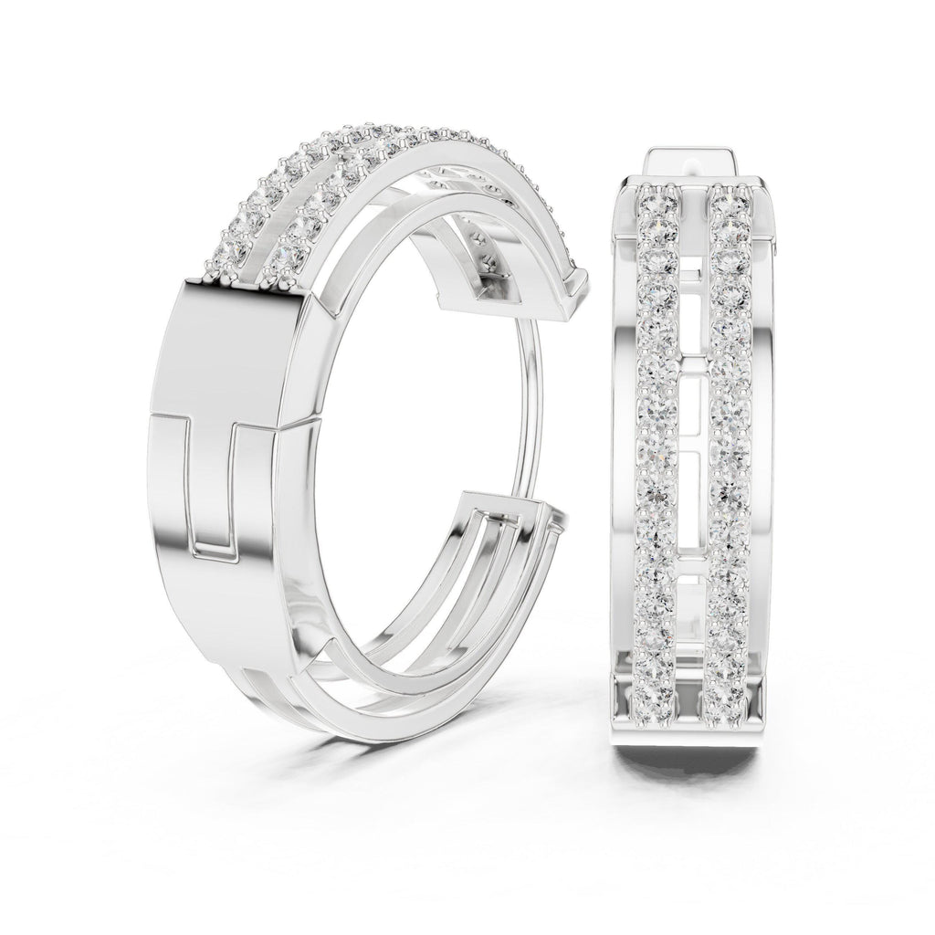 Moissanite Pavé Split Huggie Hoop Earrings – 925 Sterling Silver, 18K Gold Vermeil
