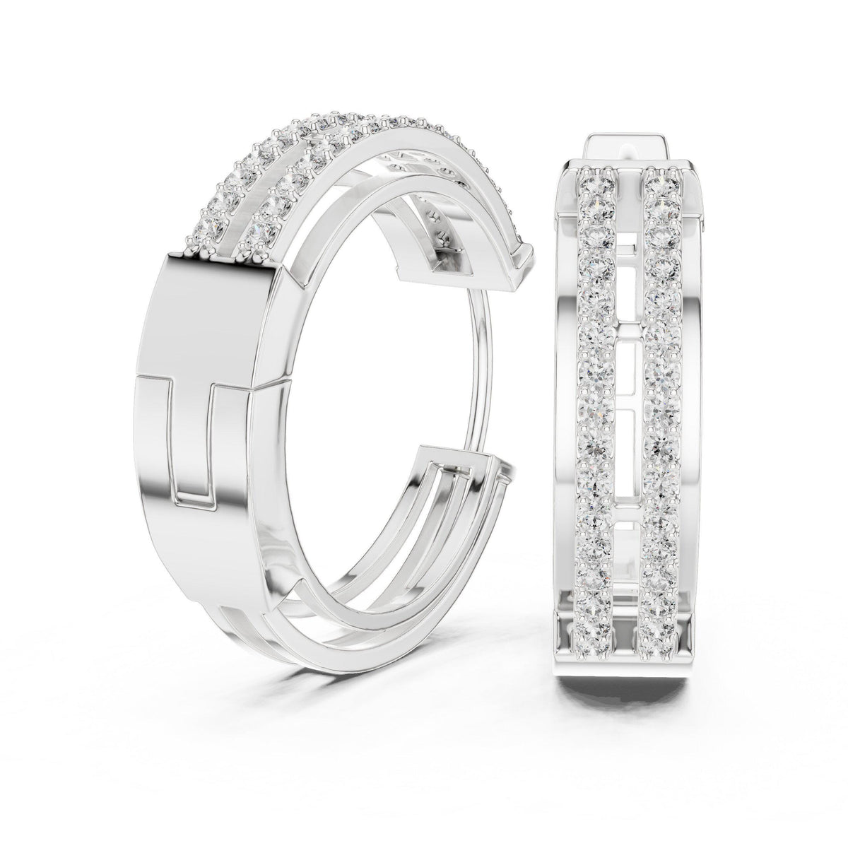 Moissanite Pavé Split Huggie Hoop Earrings – 925 Sterling Silver, 18K Gold Vermeil
