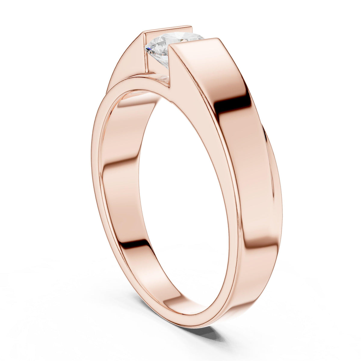Men's 6mm Round Moissanite Ring, Modern Band – 925 Sterling Silver, 18K Gold Vermeil
