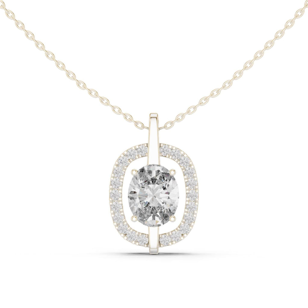 Oval Moissanite Floating Halo Pendant Necklace – 925 Sterling Silver, 18K Gold Vermeil