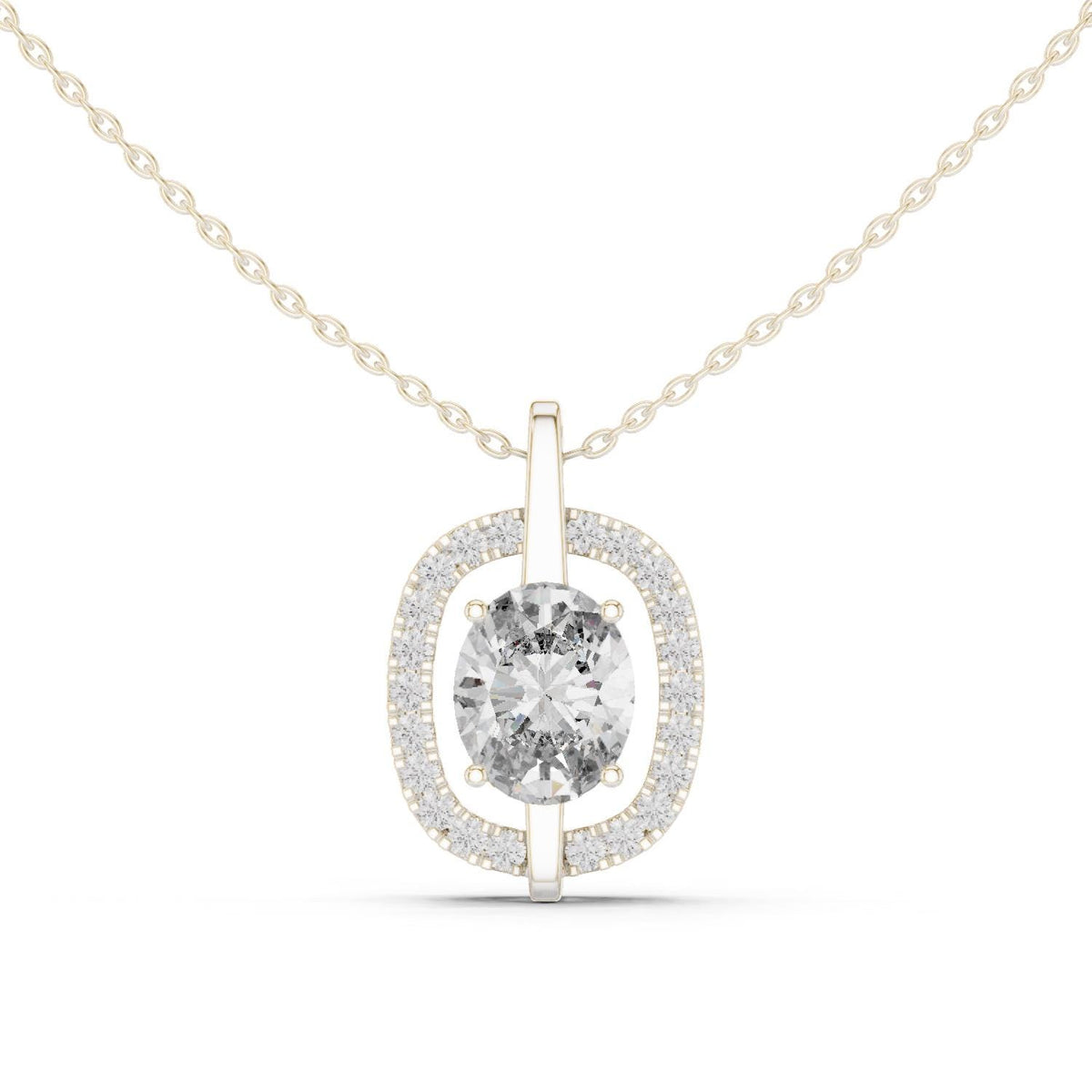 Oval Moissanite Floating Halo Pendant Necklace – 925 Sterling Silver, 18K Gold Vermeil