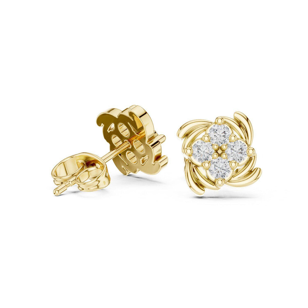 Moissanite Cluster Pinwheel Stud Earrings – 925 Sterling Silver, 18K Gold Vermeil