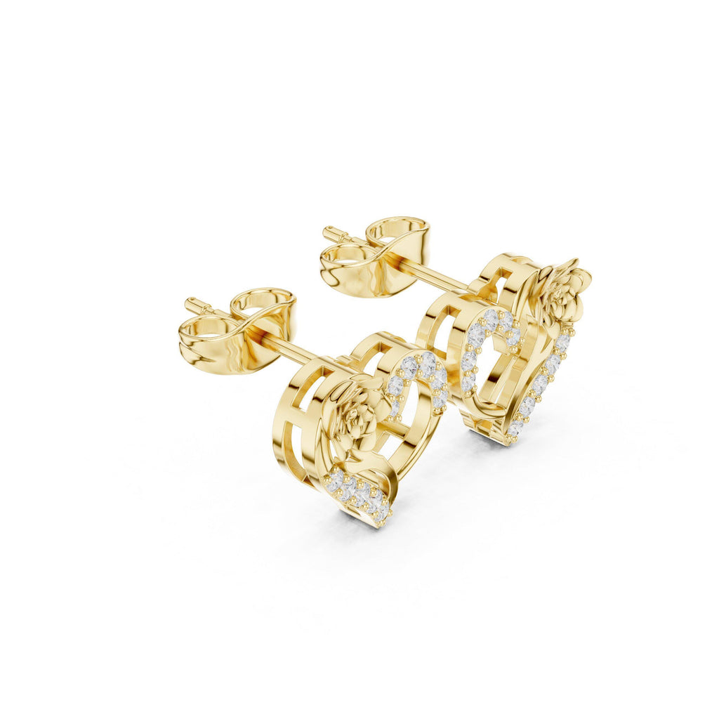 Moissanite Rose & Heart Stud Earrings – 925 Sterling Silver, 18K Gold Vermeil