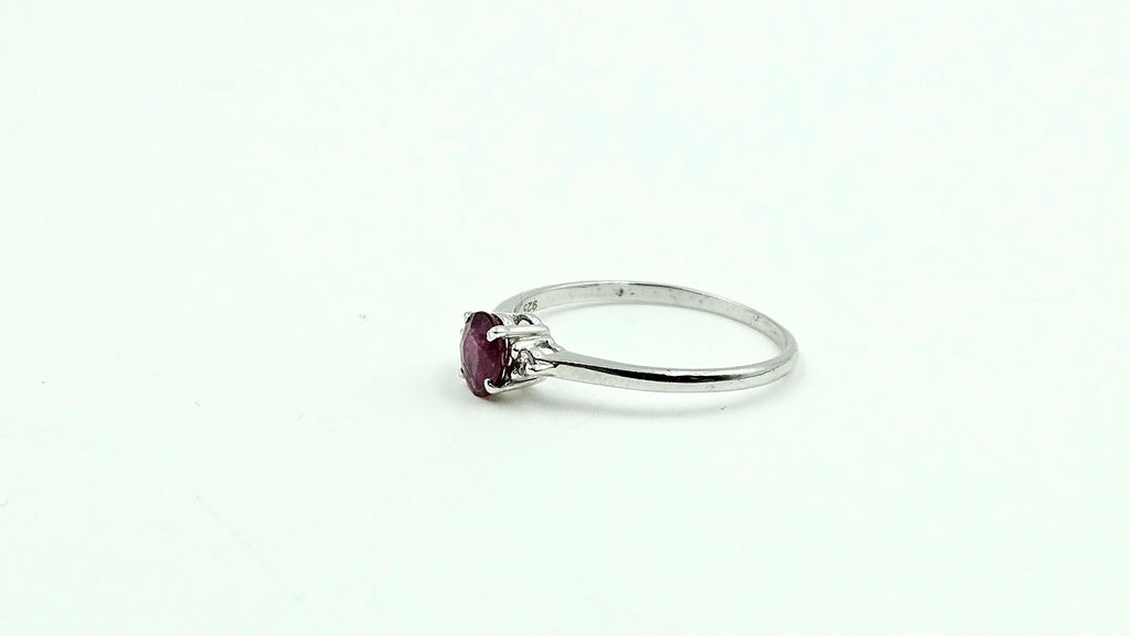 Oval Ruby Solitaire Ring with Diamond Accents – 925 Sterling Silver, 18K White Gold Vermeil