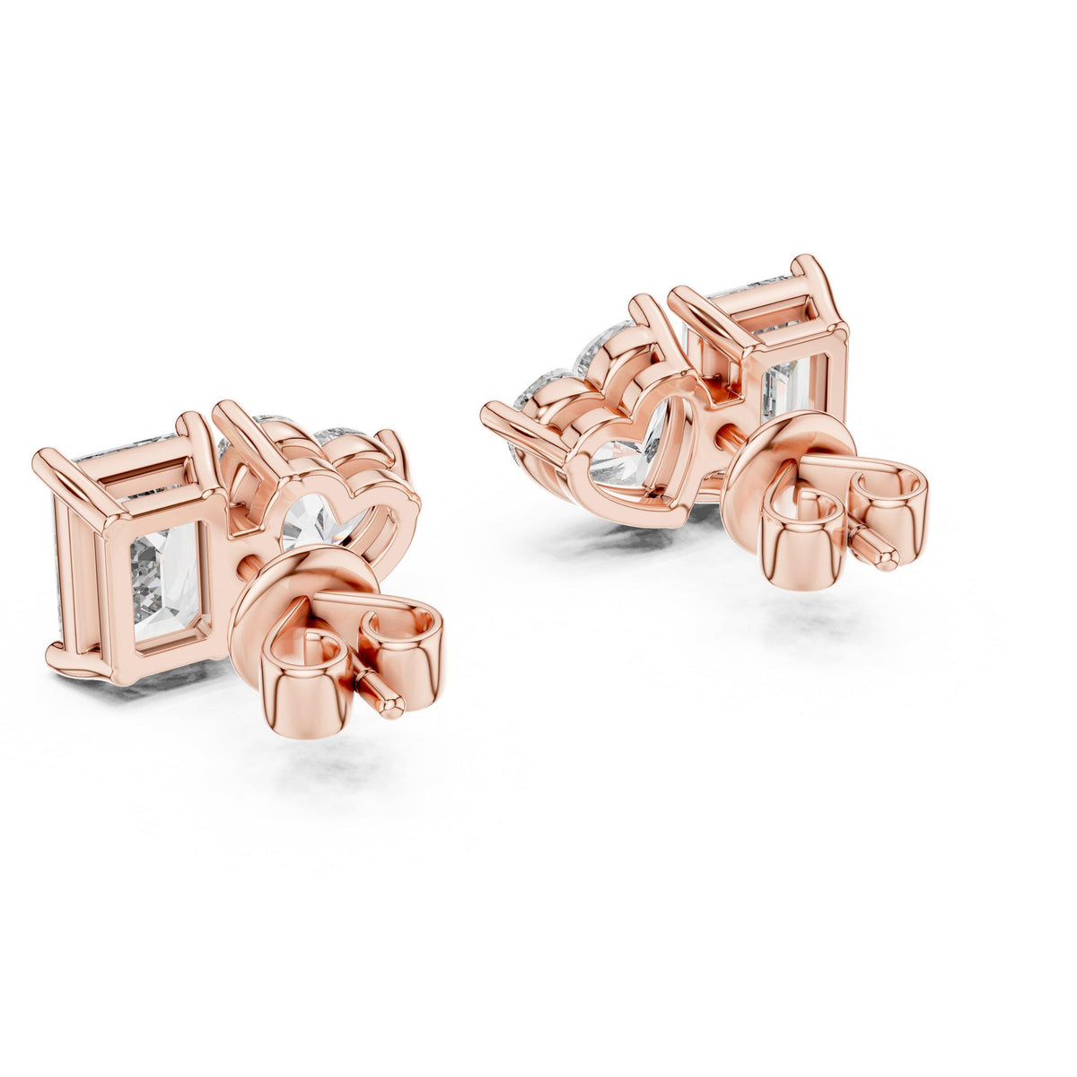 Heart & Emerald-Cut Moissanite Toi et Moi Stud Earrings – 925 Sterling Silver, 18K Gold Vermeil