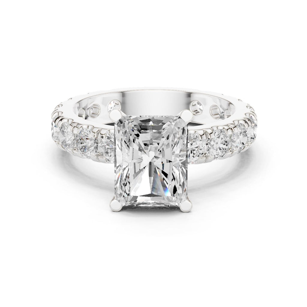 Radiant-Cut Moissanite Ring with Pavé Band – 925 Sterling Silver, 18K Gold Vermeil