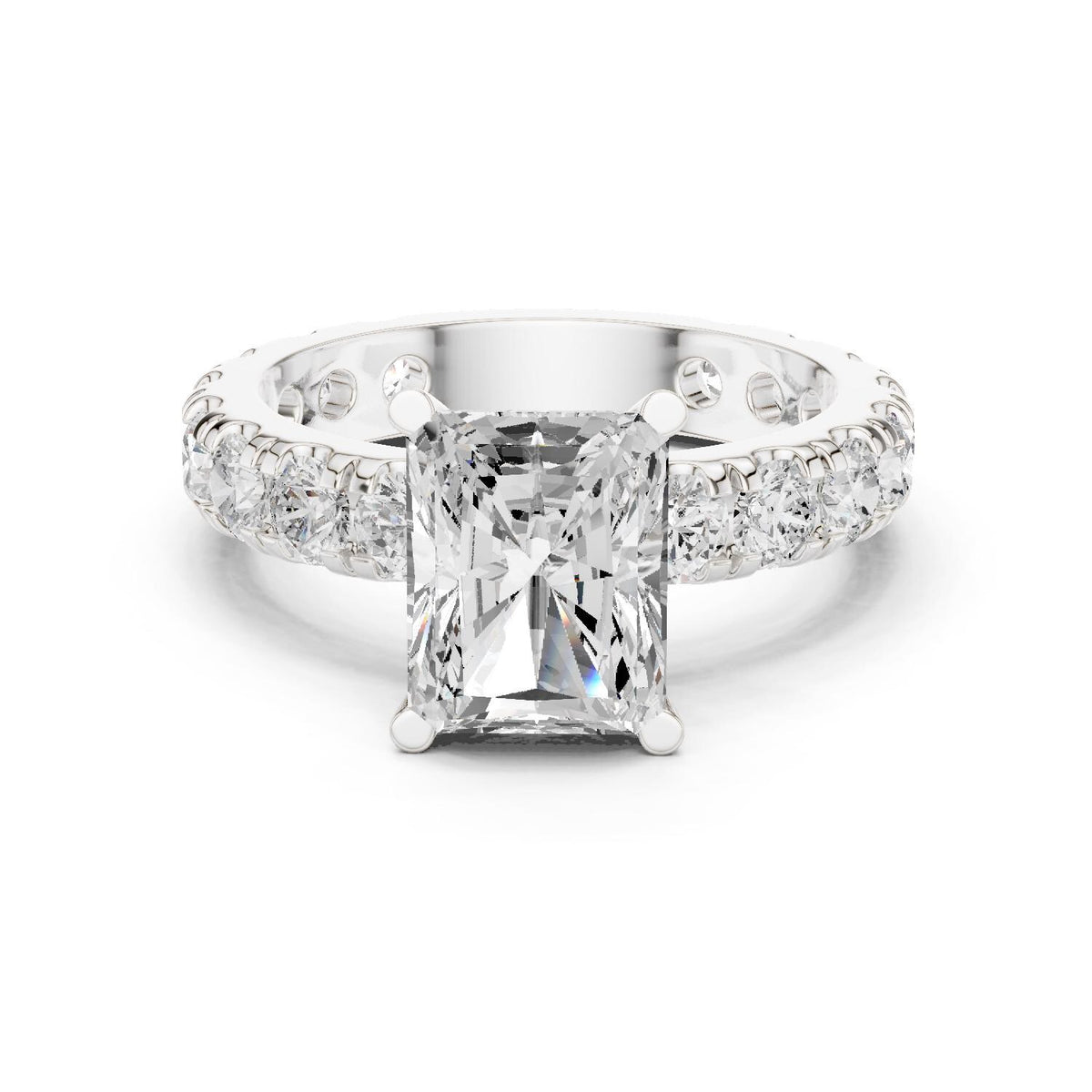 Radiant-Cut Moissanite Ring with Pavé Band – 925 Sterling Silver, 18K Gold Vermeil