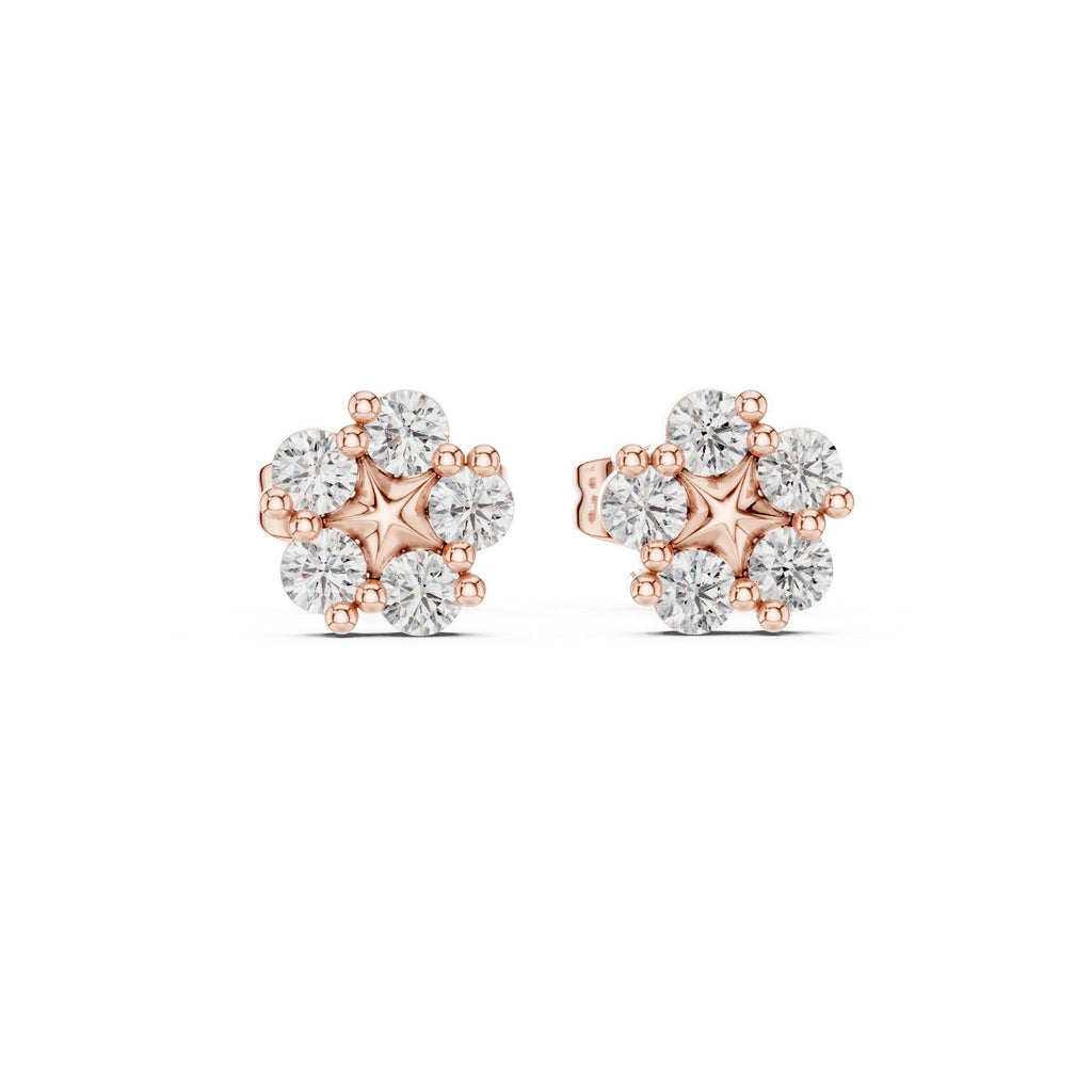 Moissanite Pinwheel Cluster Stud Earrings – 925 Sterling Silver, 18K Gold Vermeil