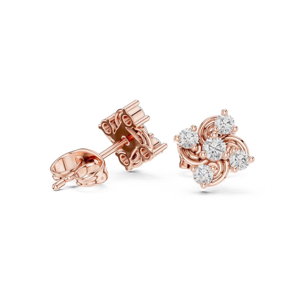 Moissanite Swirl Cluster Stud Earrings – 925 Sterling Silver, 18K Gold Vermeil