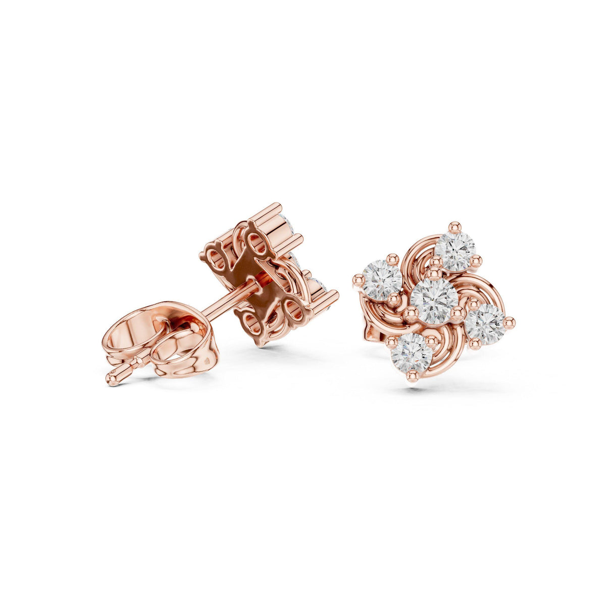 Moissanite Swirl Cluster Stud Earrings – 925 Sterling Silver, 18K Gold Vermeil