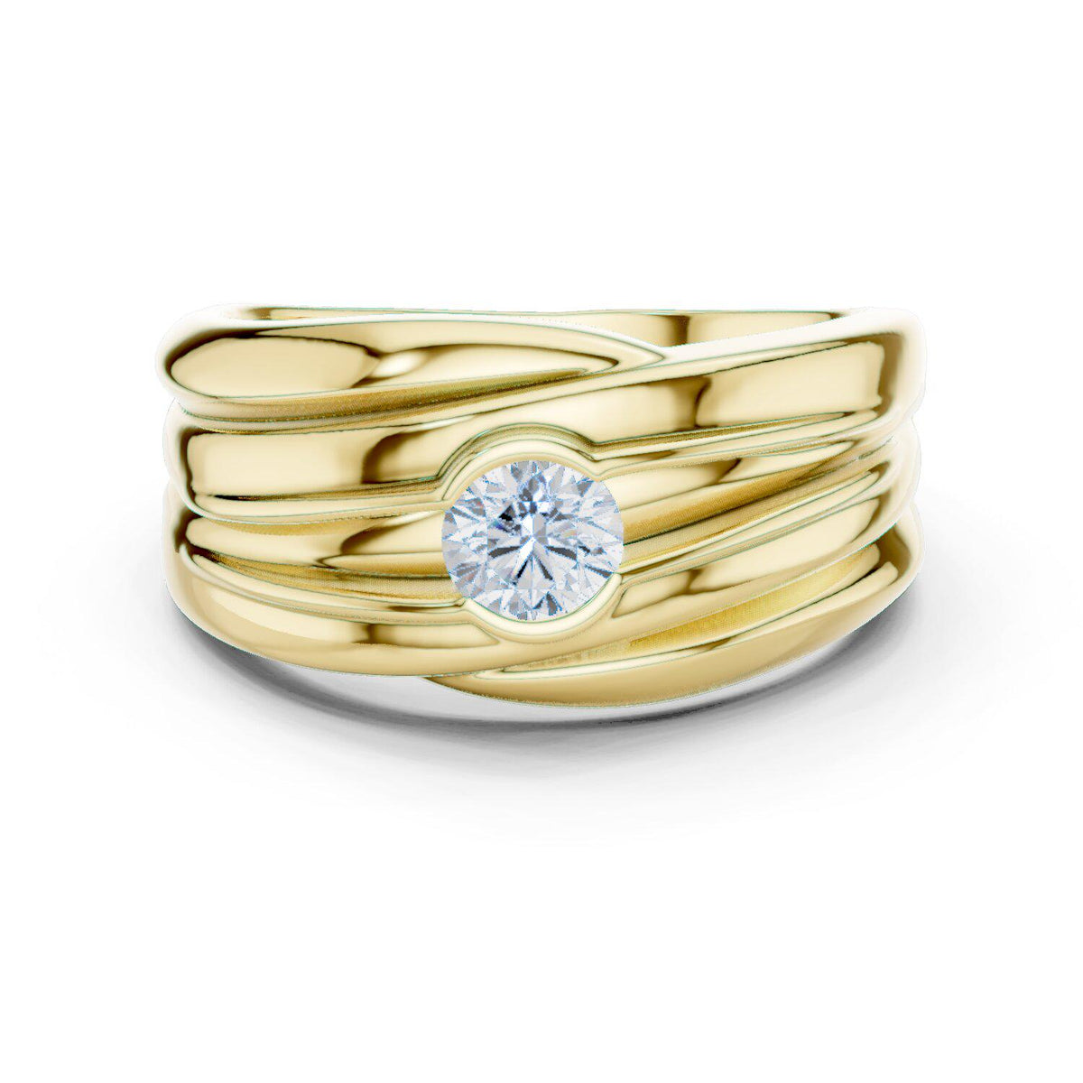 Men's Layered Wave-Band Moissanite Ring – 925 Sterling Silver, 18K Gold Vermeil
