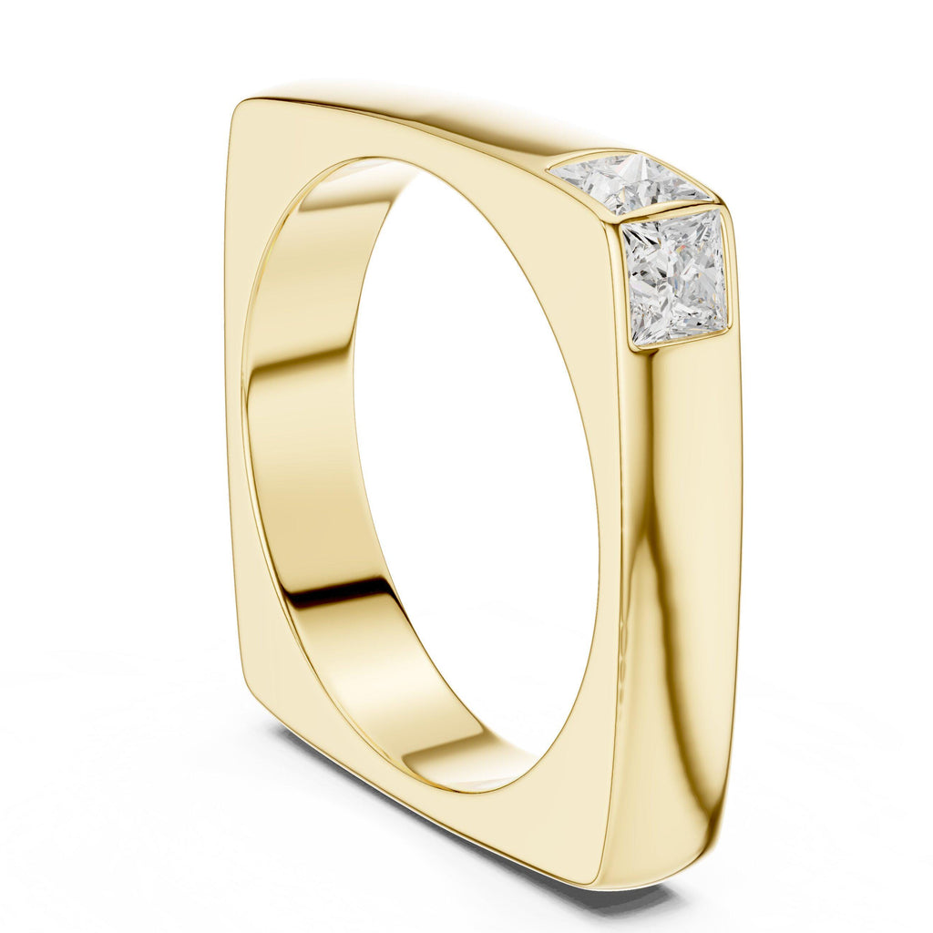 Men's Square-Profile Moissanite Ring with Princess-Cut Accent – 925 Sterling Silver, 18K Gold Vermeil