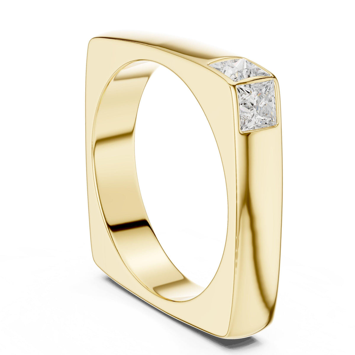 Men's Square-Profile Moissanite Ring with Princess-Cut Accent – 925 Sterling Silver, 18K Gold Vermeil