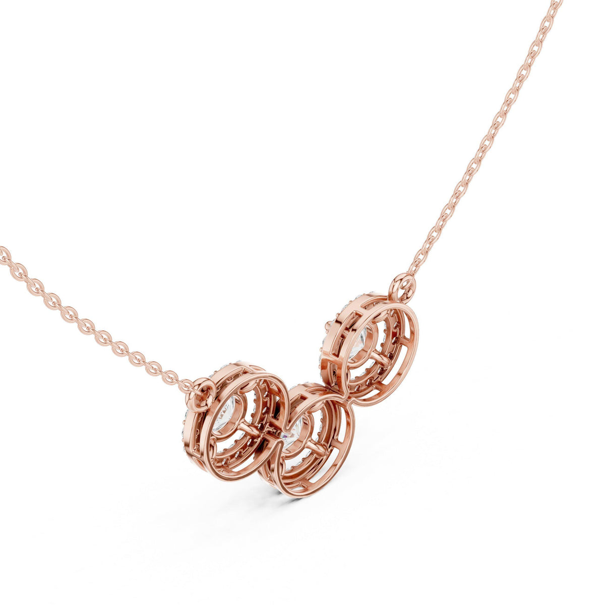 Round Moissanite Halo Trio Mangalsutra Necklace – 925 Sterling Silver, 18K Gold Vermeil
