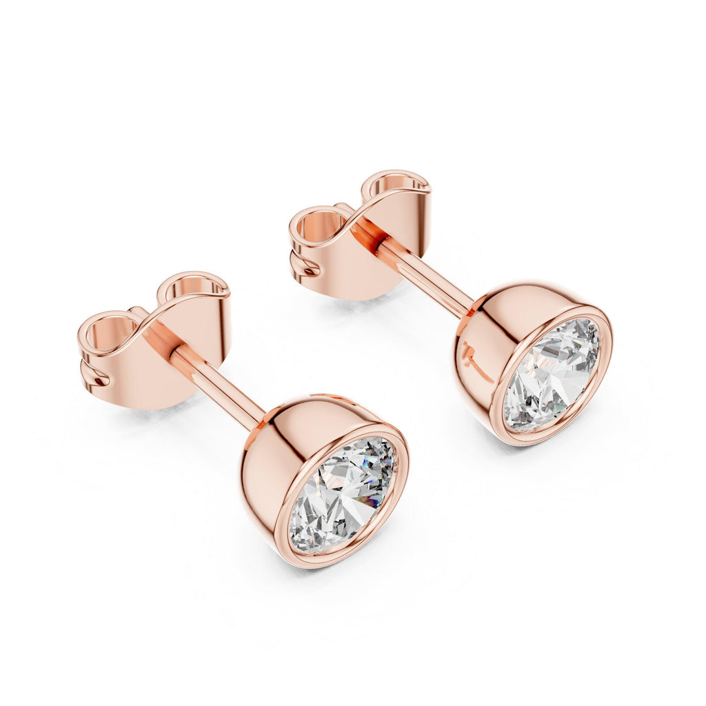 Round Moissanite Bezel Stud Earrings – 925 Sterling Silver, 18K Gold Vermeil