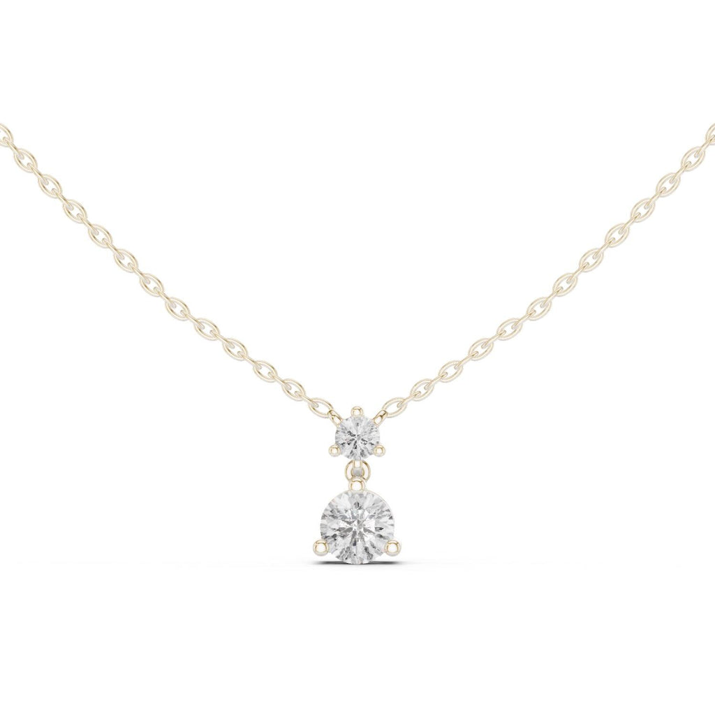 Round Moissanite Two-Stone Drop Pendant Necklace – 925 Sterling Silver, 18K Gold Vermeil