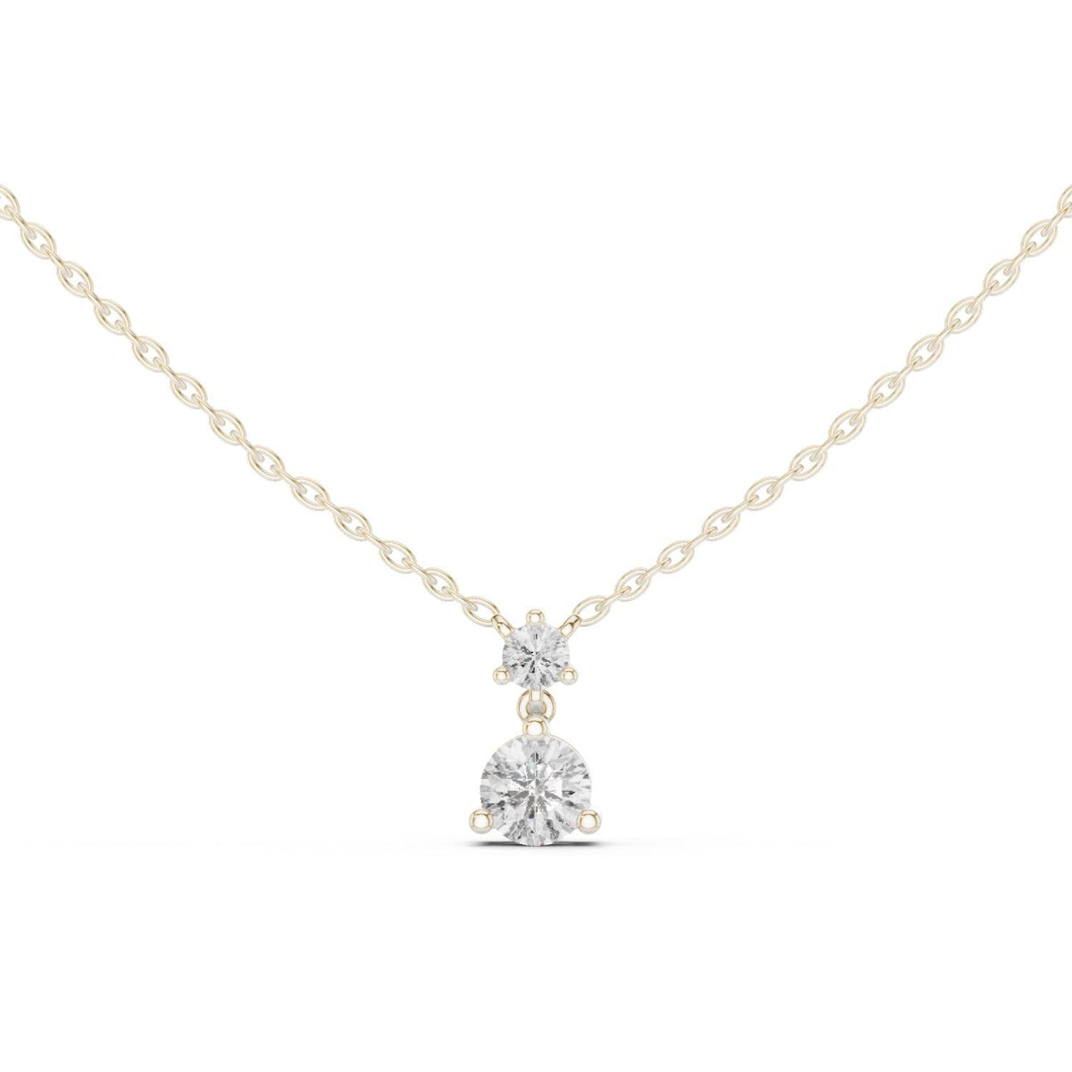 Round Moissanite Two-Stone Drop Pendant Necklace – 925 Sterling Silver, 18K Gold Vermeil