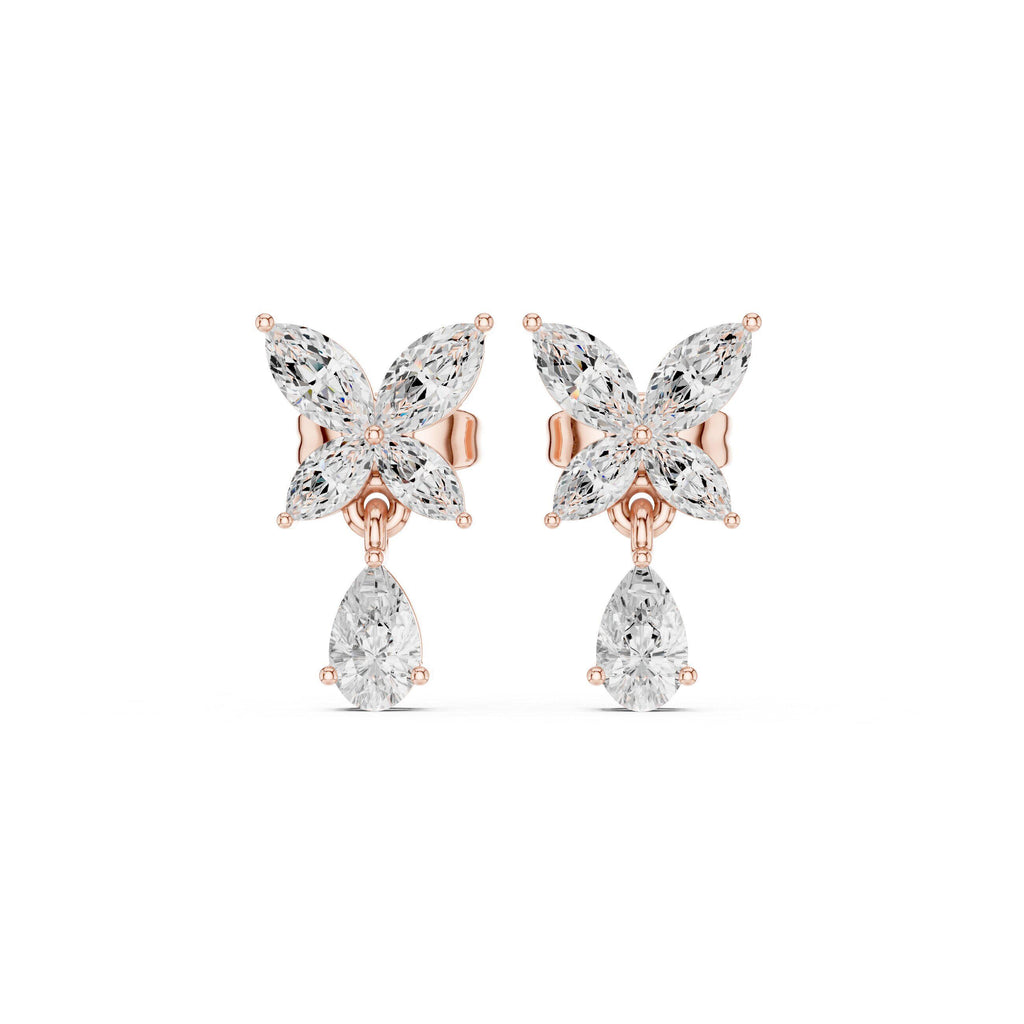 Marquise Moissanite Butterfly Drop Earrings – 925 Sterling Silver, 18K Gold Vermeil