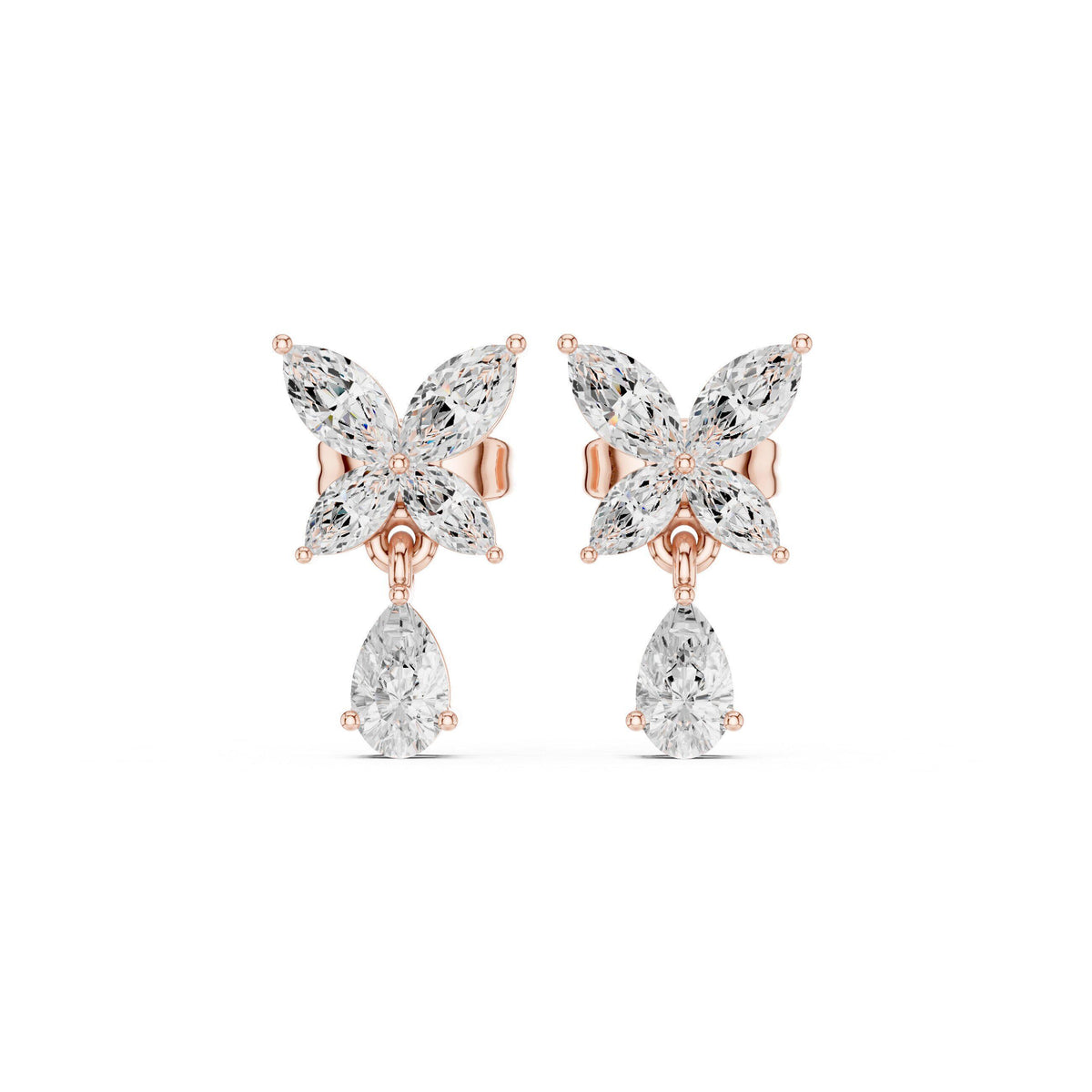 Marquise Moissanite Butterfly Drop Earrings – 925 Sterling Silver, 18K Gold Vermeil