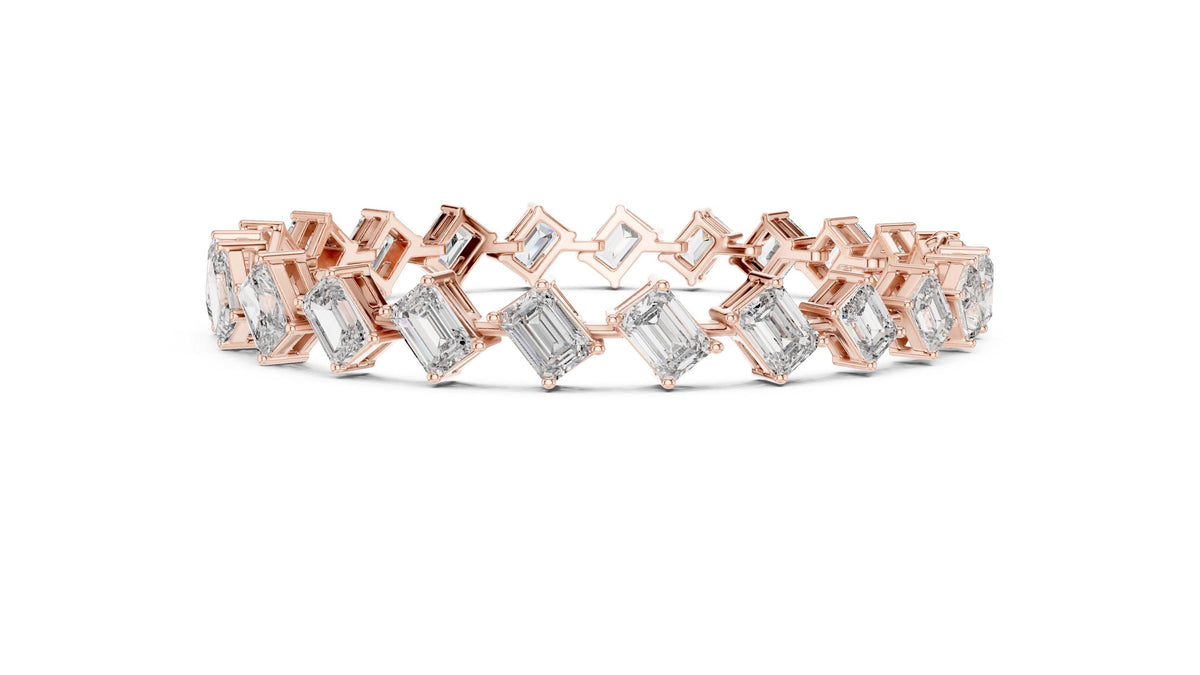 Tilted Emerald-Cut Moissanite Tennis Bracelet – 925 Sterling Silver, 18K Gold Vermeil