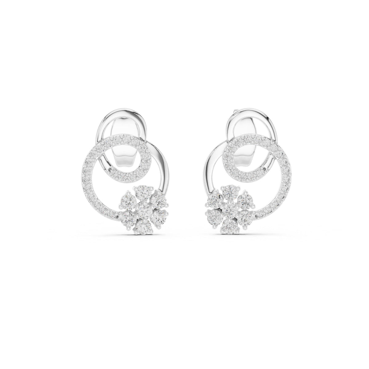 Moissanite Pavé Interlocking Circle Stud Earrings – 925 Sterling Silver, 18K Gold Vermeil