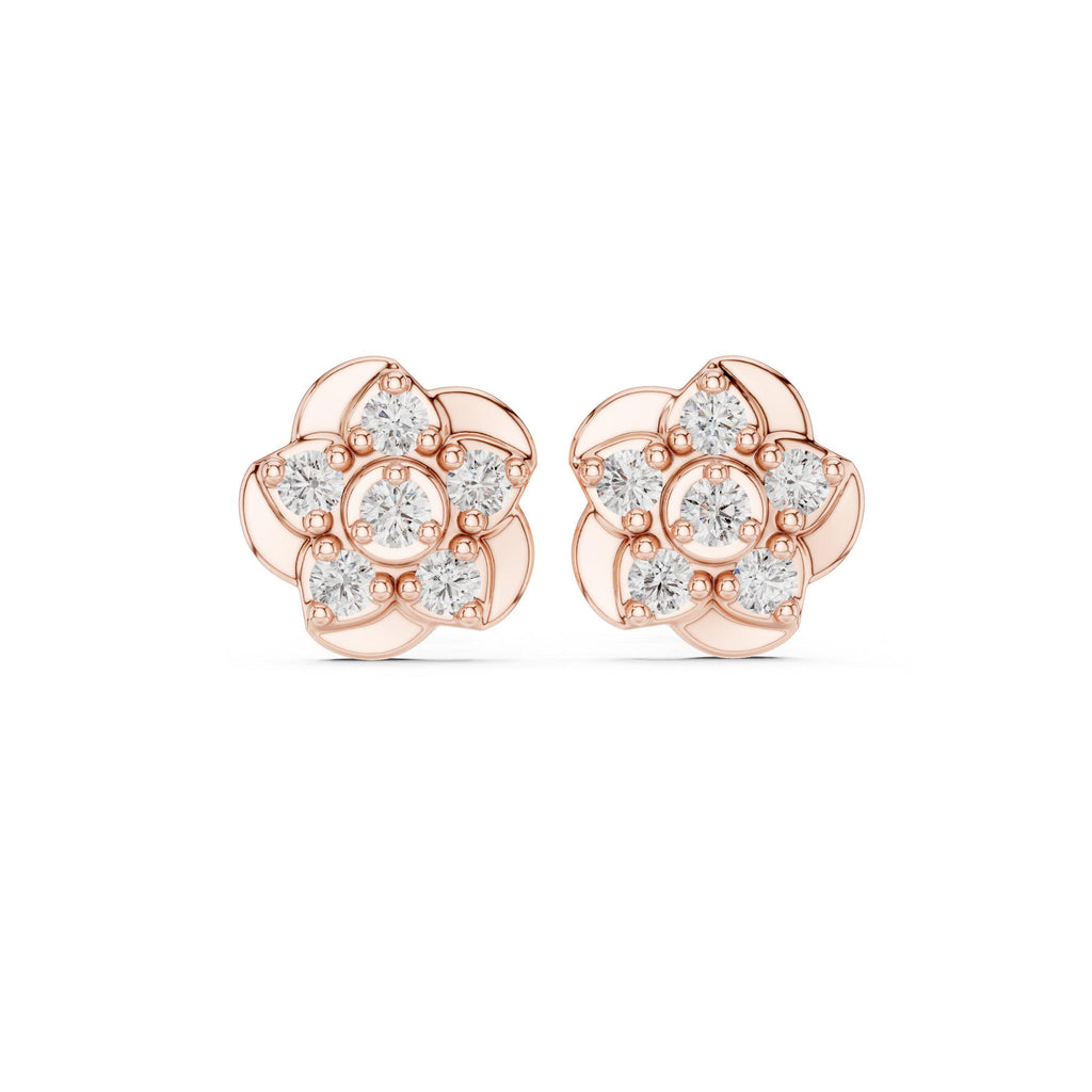 Moissanite Rose Bloom Stud Earrings – 925 Sterling Silver, 18K Gold Vermeil