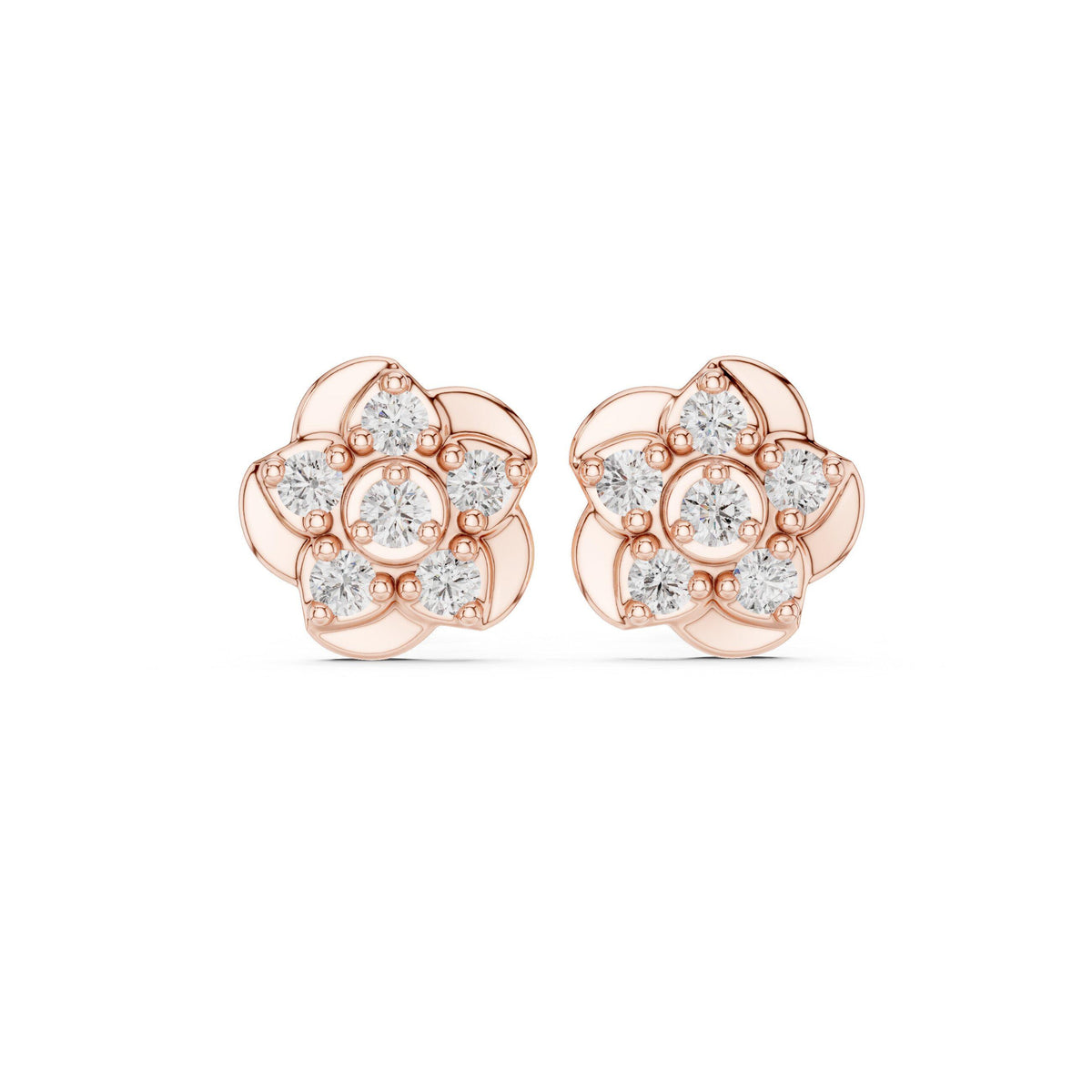 Moissanite Rose Bloom Stud Earrings – 925 Sterling Silver, 18K Gold Vermeil