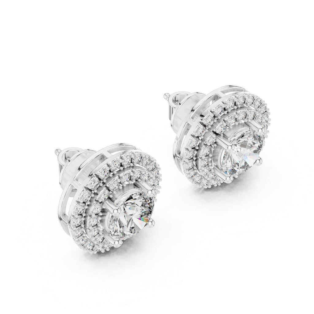 7mm Round Moissanite Double-Halo Stud Earrings – 925 Sterling Silver, 18K Gold Vermeil