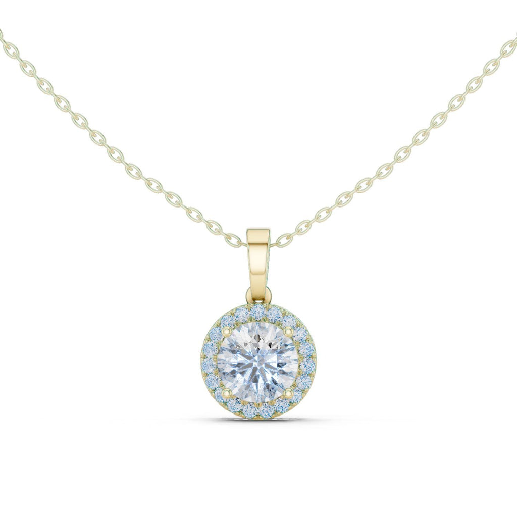 Round Moissanite Halo Pendant Necklace – 925 Sterling Silver, 18K Gold Vermeil