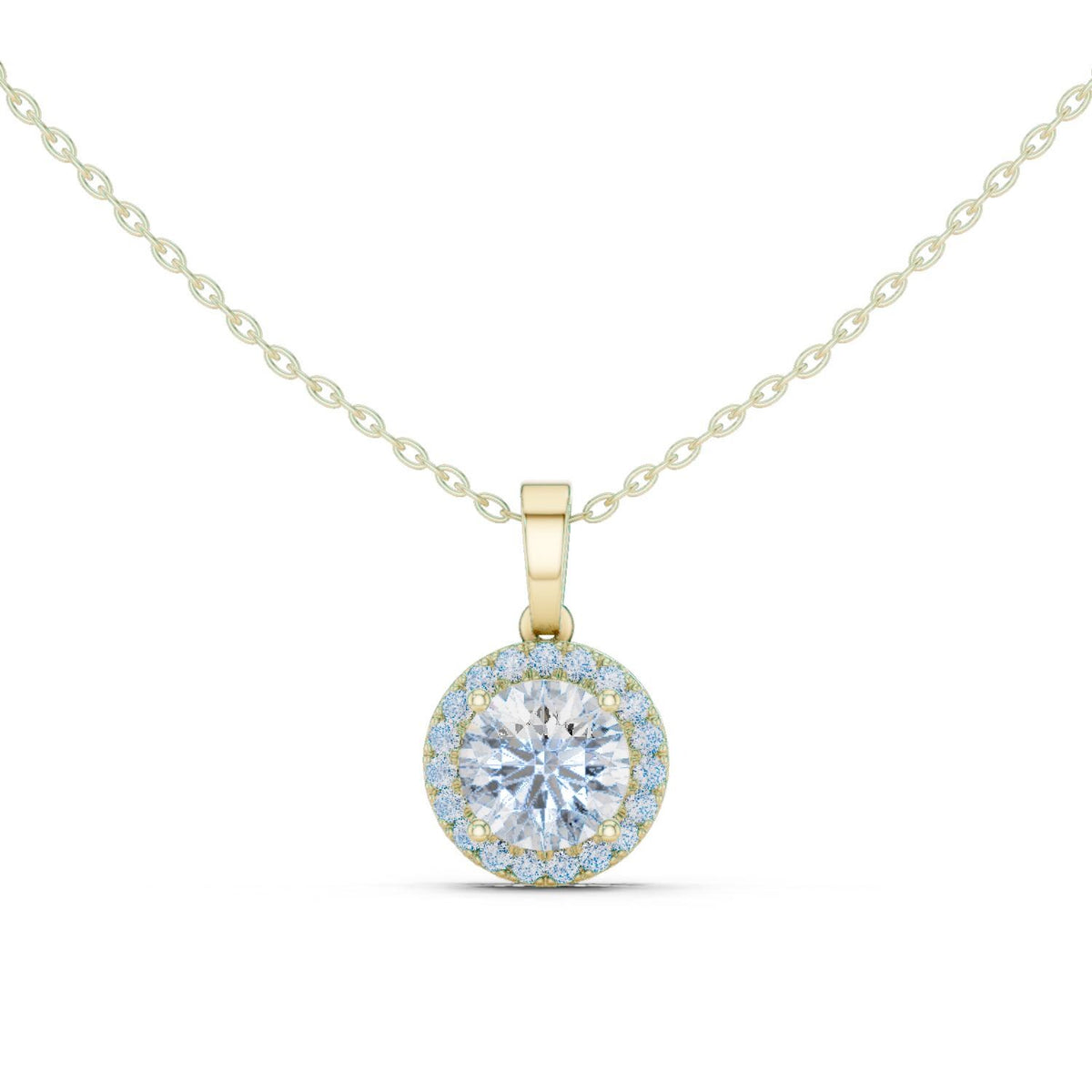 Round Moissanite Halo Pendant Necklace – 925 Sterling Silver, 18K Gold Vermeil
