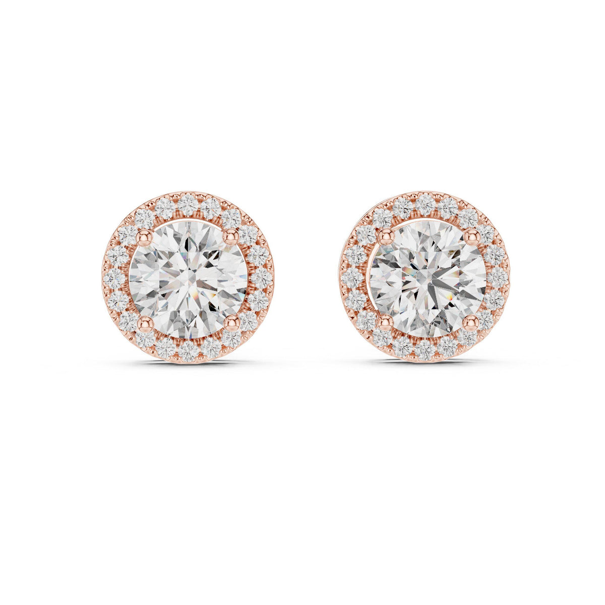 7mm Round Moissanite Halo Stud Earrings – 925 Sterling Silver, 18K Gold Vermeil