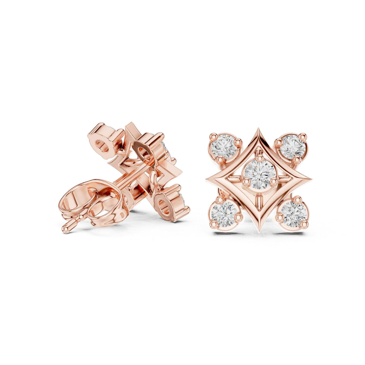 Moissanite Four-Point Star Frame Stud Earrings – 925 Sterling Silver, 18K Gold Vermeil