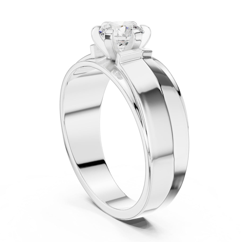 Men's Six-Prong Round Moissanite Ring, Tapered Band – 925 Sterling Silver, 18K Gold Vermeil