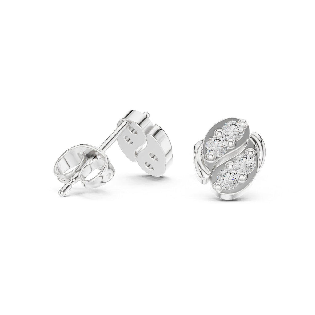 Moissanite Pavé Swirl Oval Stud Earrings – 925 Sterling Silver, 18K Gold Vermeil