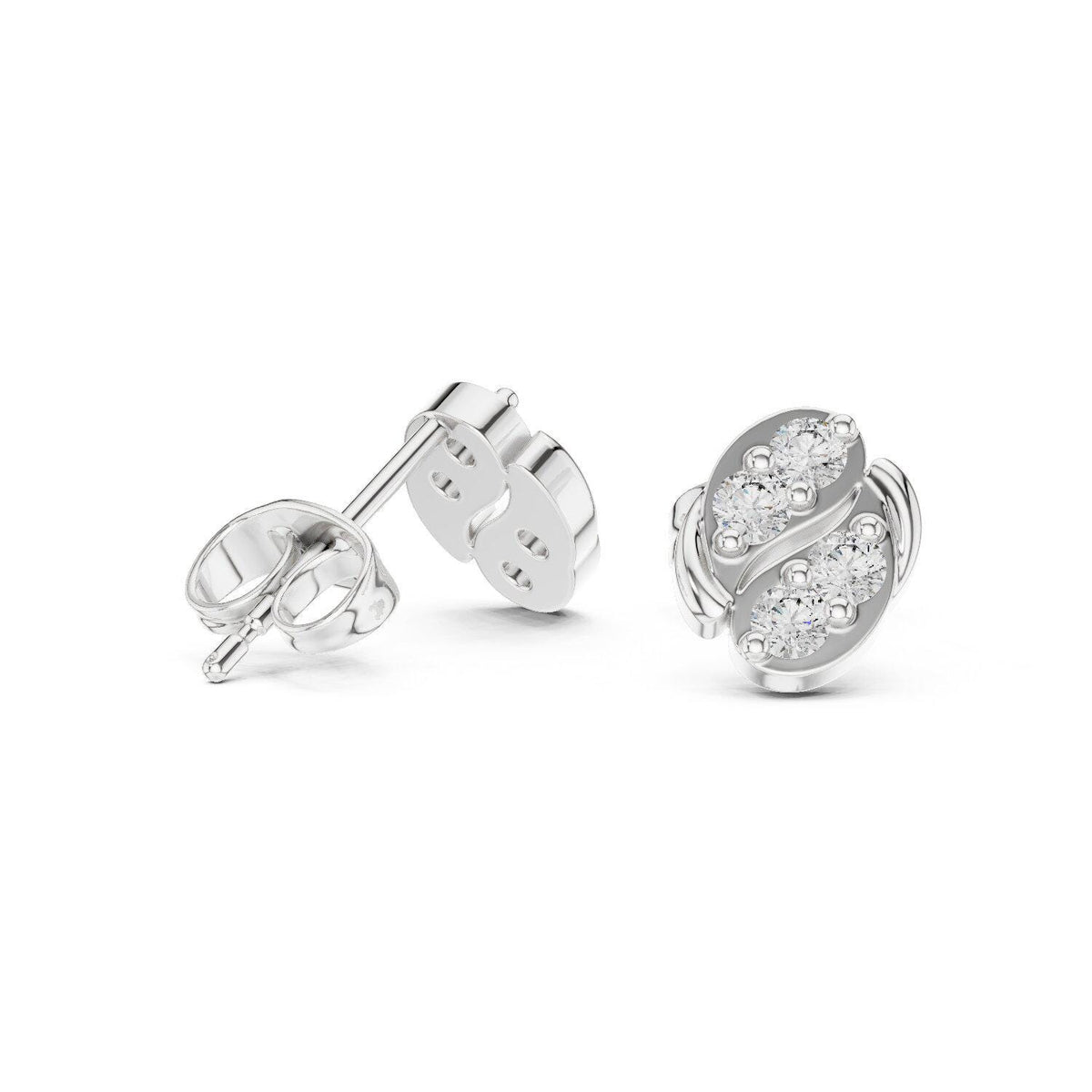 Moissanite Pavé Swirl Oval Stud Earrings – 925 Sterling Silver, 18K Gold Vermeil