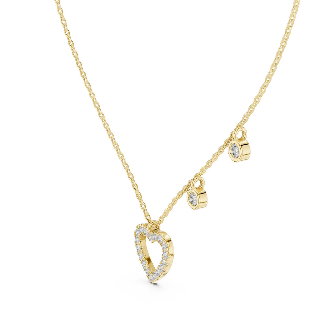 Moissanite Pavé Open Heart Charm Necklace – 925 Sterling Silver, 18K Gold Vermeil