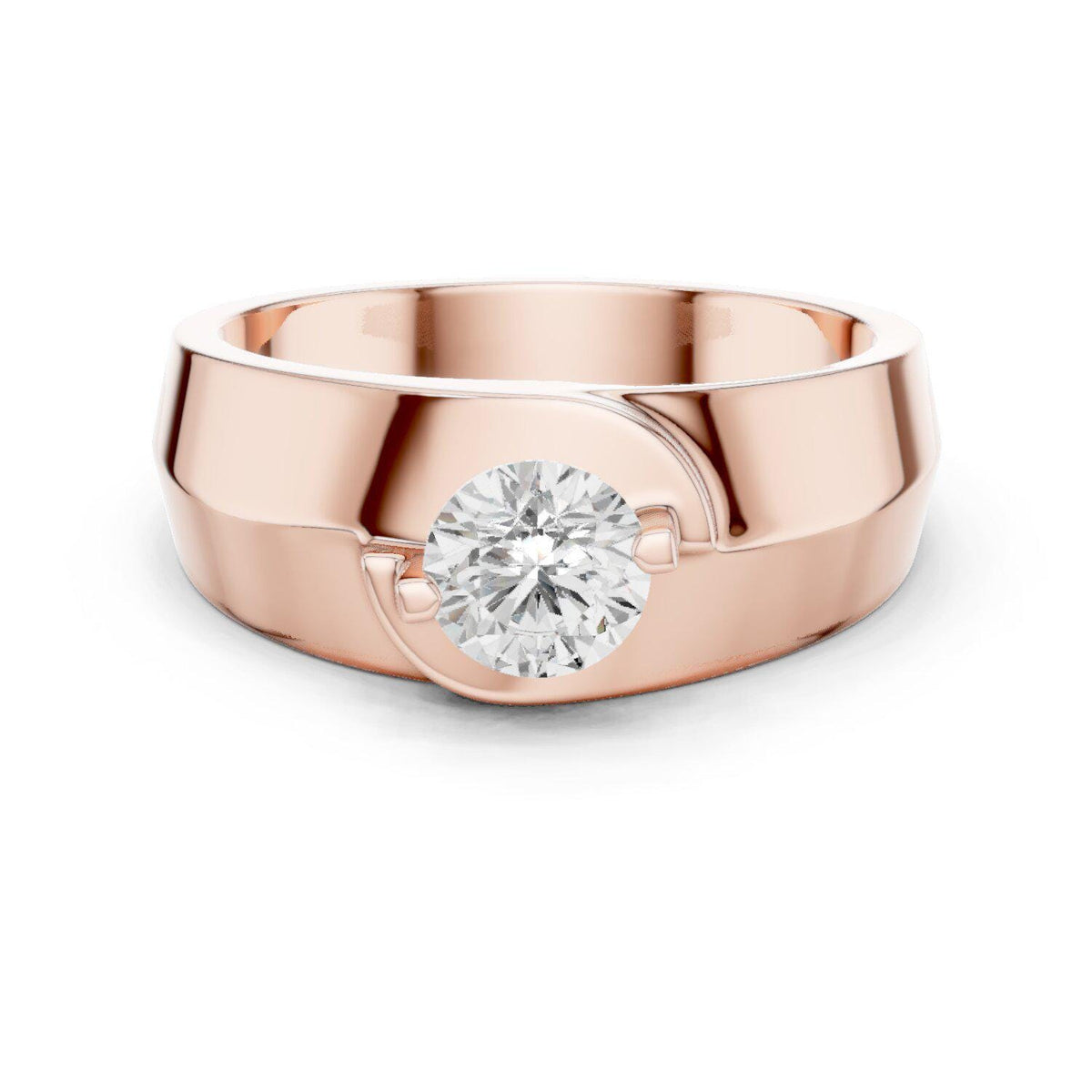 Men's Round Moissanite Ring, Tapered Wide Band – 925 Sterling Silver, 18K Gold Vermeil