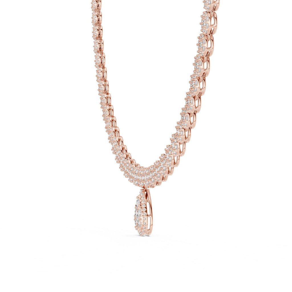 Pear Halo Moissanite Drop Tennis Necklace – 925 Sterling Silver, 18K Gold Vermeil