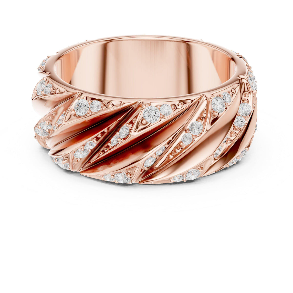 Men's Wide Moissanite Band with Diagonal Cutout Stripes – 925 Sterling Silver, 18K Gold Vermeil