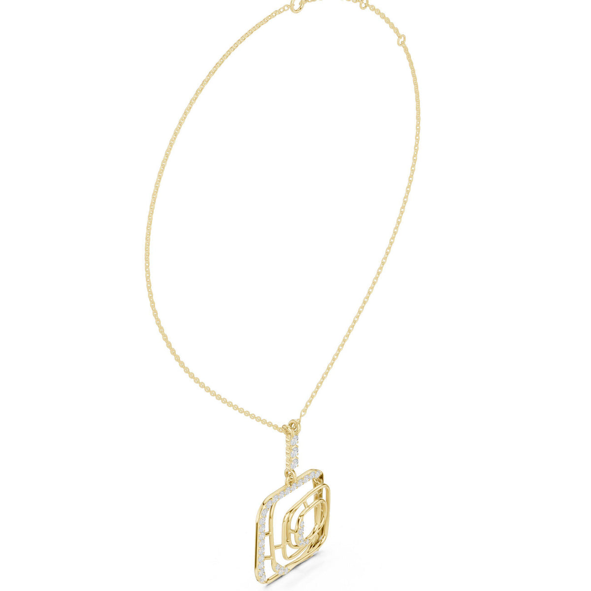 Moissanite Pavé Square Spiral Pendant Necklace – 925 Sterling Silver, 18K Gold Vermeil