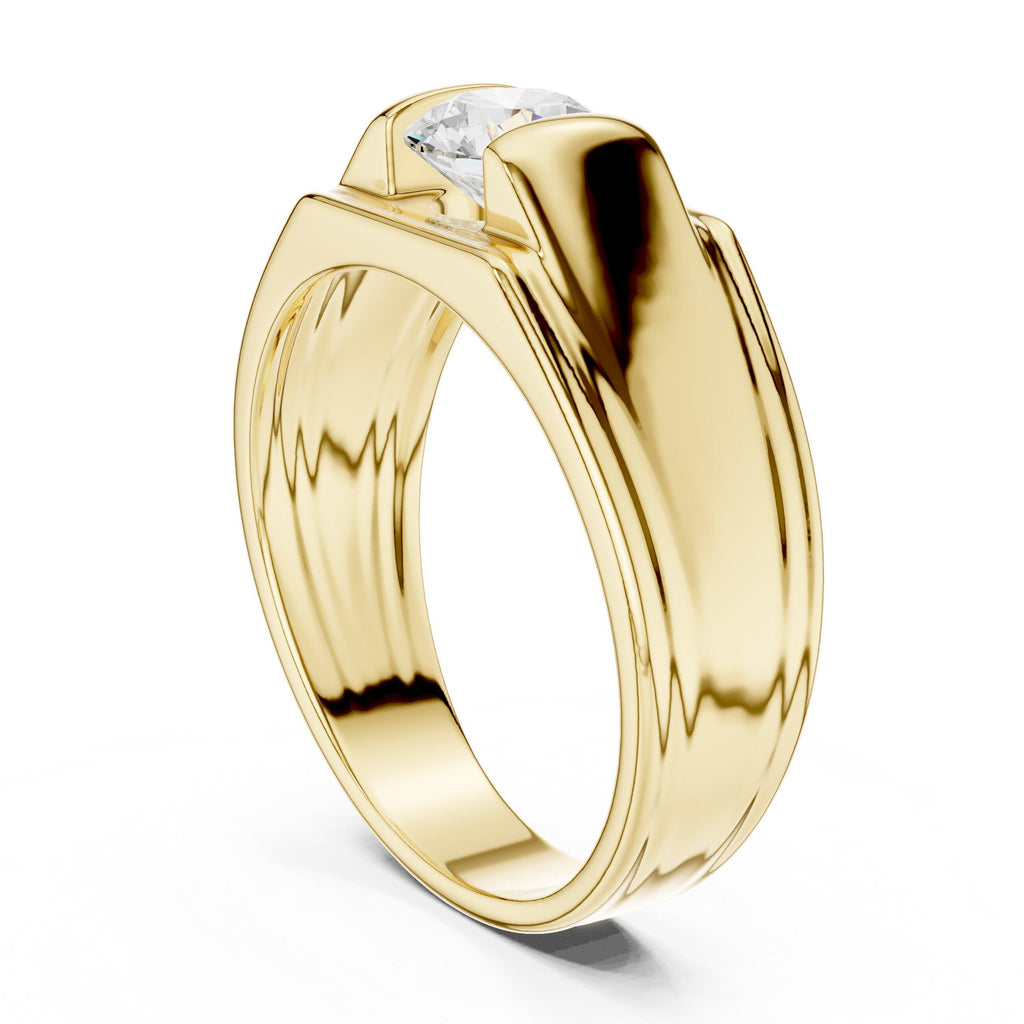Men's Round Moissanite Ring with T-Bar Setting – 925 Sterling Silver, 18K Gold Vermeil