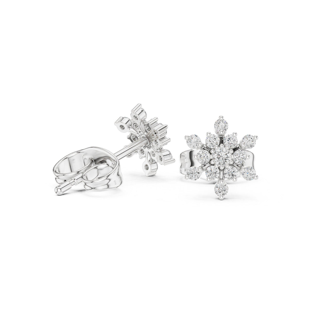 Moissanite Snowflake Cluster Stud Earrings – 925 Sterling Silver, 18K Gold Vermeil