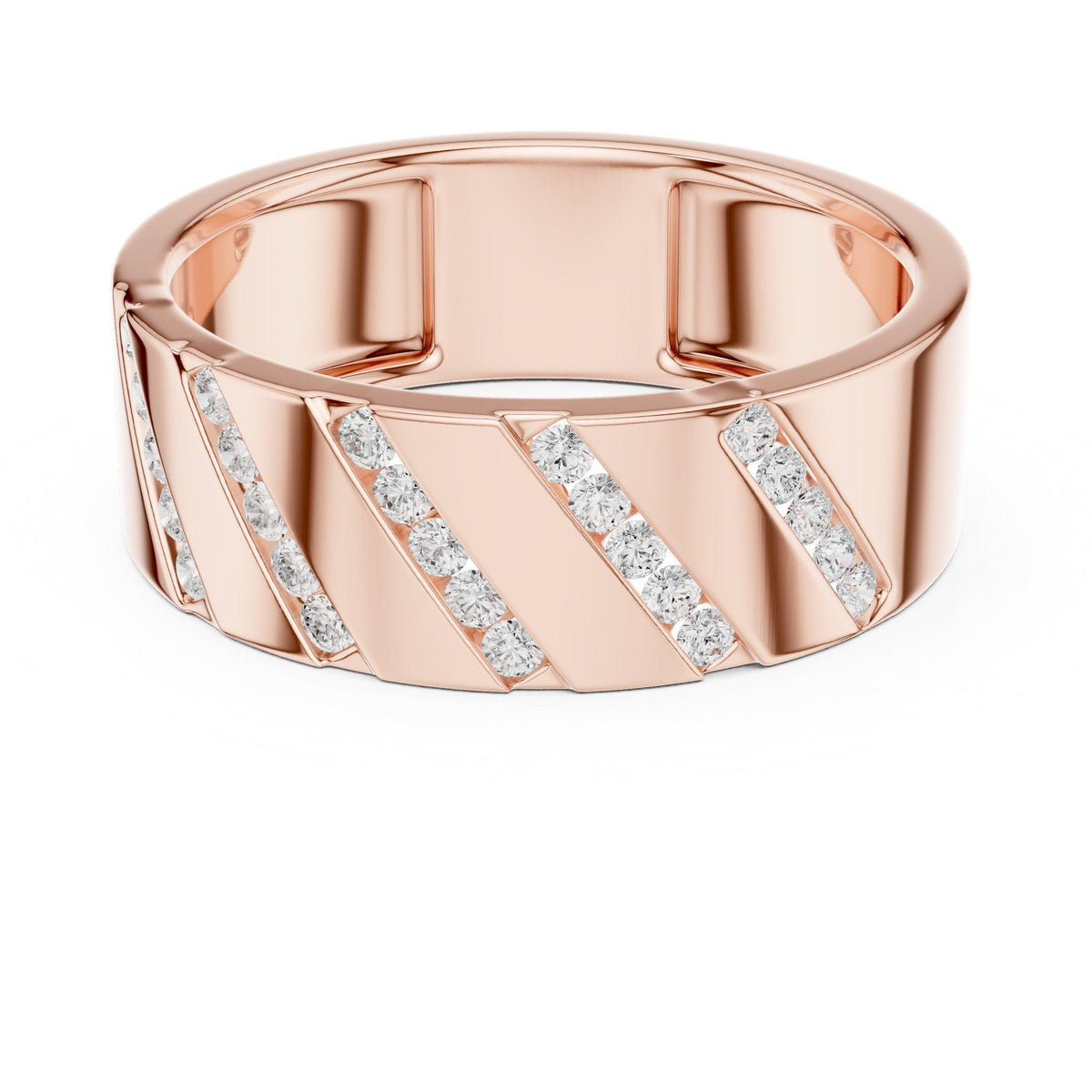 Men's Wide Moissanite Band with Diagonal Pavé – 925 Sterling Silver, 18K Gold Vermeil