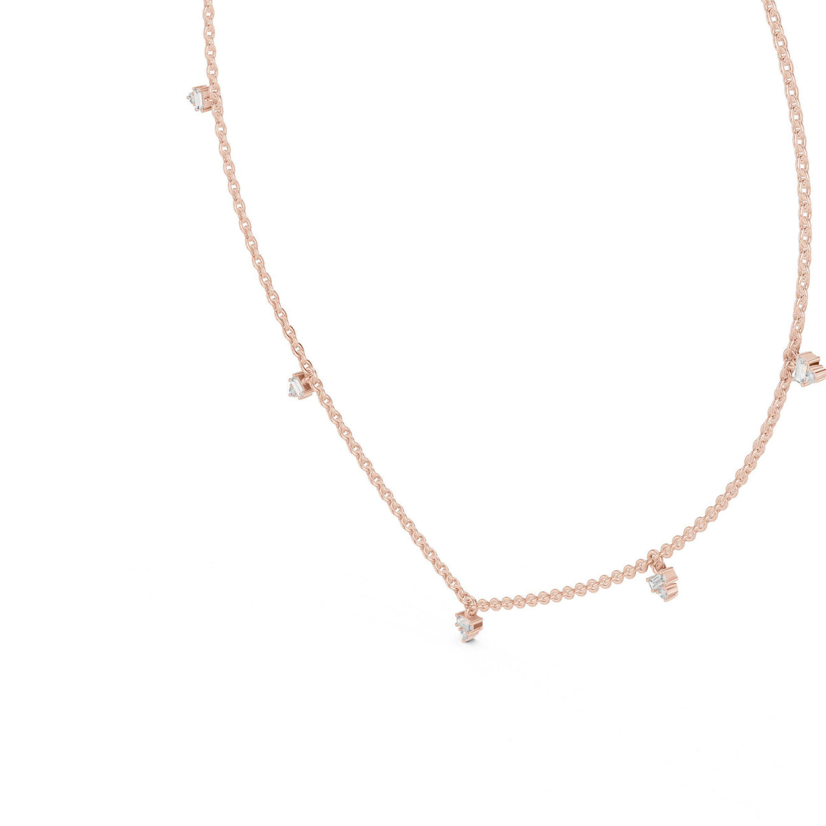 Baguette & Round Moissanite Cluster Charm Necklace – 925 Sterling Silver, 18K Gold Vermeil