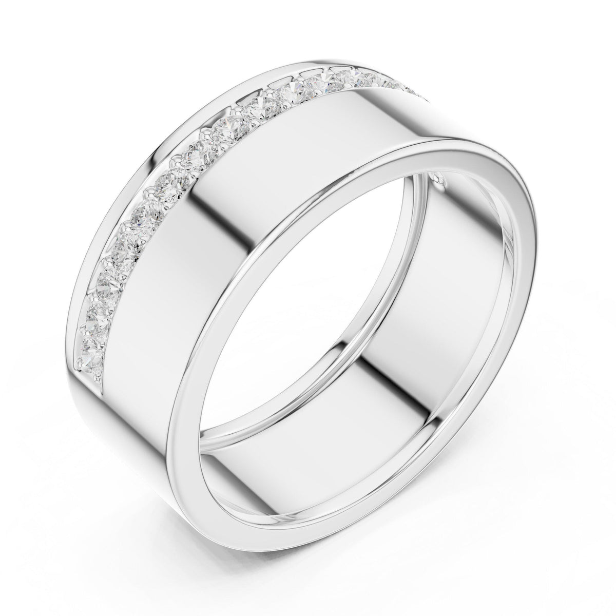 Men's Wide Band with Pavé Moissanite Stripe – 925 Sterling Silver, 18K Gold Vermeil